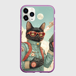 Чехол iPhone 11 Pro матовый Кот стреляет из пистолета - фэнтези, цвет: 3D-фиолетовый