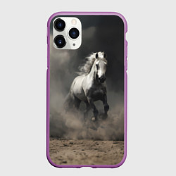 Чехол iPhone 11 Pro матовый Белая лошадь скачет по полю, цвет: 3D-фиолетовый