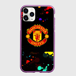 Чехол iPhone 11 Pro матовый Манчестер Юнайтед краски неон, цвет: 3D-фиолетовый