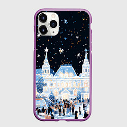 Чехол iPhone 11 Pro матовый Салют в новогодней Москве, цвет: 3D-фиолетовый
