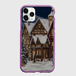 Чехол iPhone 11 Pro матовый Новогодние дома, цвет: 3D-фиолетовый