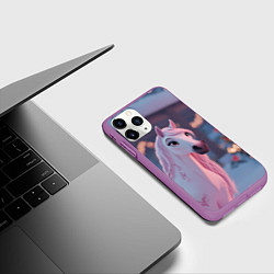 Чехол iPhone 11 Pro матовый Лошадка и новогодняя елка, цвет: 3D-фиолетовый — фото 2