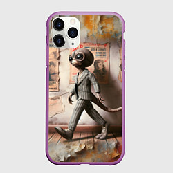 Чехол iPhone 11 Pro матовый Пришелец в костюме в полосочку, цвет: 3D-фиолетовый