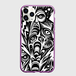 Чехол iPhone 11 Pro матовый Lightnings and faces - ai art fantasy, цвет: 3D-фиолетовый