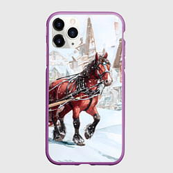 Чехол iPhone 11 Pro матовый Лошадка с упряжкой подарков, цвет: 3D-фиолетовый