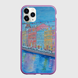 Чехол iPhone 11 Pro матовый Новогодний рисованный Санкт-Петербург, цвет: 3D-фиолетовый