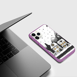 Чехол iPhone 11 Pro матовый Черно-белый новогодний город, цвет: 3D-фиолетовый — фото 2