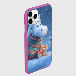 Чехол iPhone 11 Pro матовый Новогодняя лошадь с подарками, цвет: 3D-фиолетовый — фото 2
