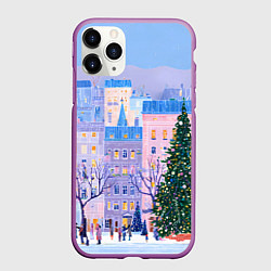 Чехол iPhone 11 Pro матовый Новогодний двор, цвет: 3D-фиолетовый