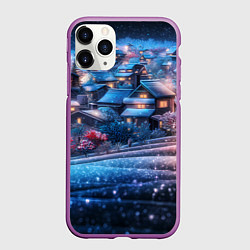 Чехол iPhone 11 Pro матовый Новогодний двор в блестках, цвет: 3D-фиолетовый