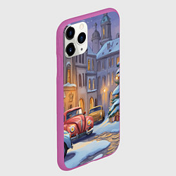 Чехол iPhone 11 Pro матовый Новогодний снежный двор, цвет: 3D-фиолетовый — фото 2