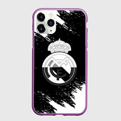 Чехол iPhone 11 Pro матовый Реал Мадрид черно белые краски, цвет: 3D-фиолетовый