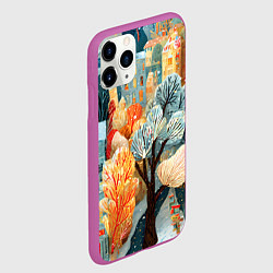 Чехол iPhone 11 Pro матовый Разноцветные новогодние домики, цвет: 3D-фиолетовый — фото 2