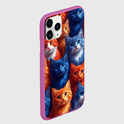 Чехол iPhone 11 Pro матовый Разноцветные котики паттерн, цвет: 3D-фиолетовый — фото 2