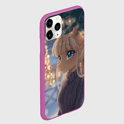 Чехол iPhone 11 Pro матовый Новогодняя анимешная лошадка, цвет: 3D-фиолетовый — фото 2