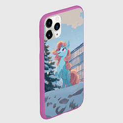Чехол iPhone 11 Pro матовый Новогодняя лошадка у елочки, цвет: 3D-фиолетовый — фото 2