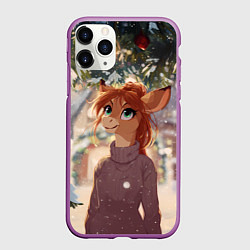 Чехол iPhone 11 Pro матовый Новогодняя аниме лошадка, цвет: 3D-фиолетовый