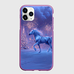 Чехол iPhone 11 Pro матовый Лошадь и новогодний салют
