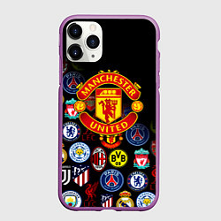 Чехол iPhone 11 Pro матовый Манчестер логотипы команд, цвет: 3D-фиолетовый