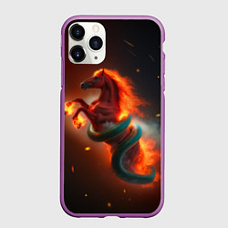 Чехол iPhone 11 Pro матовый Смена зелёной змеи на красную огненную лошадь