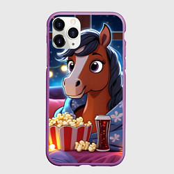 Чехол iPhone 11 Pro матовый Новогодняя лошадка с попкорном