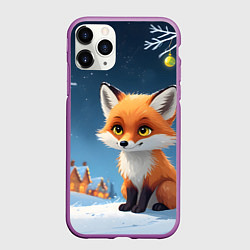 Чехол iPhone 11 Pro матовый Лисичка новогодней ночью, цвет: 3D-фиолетовый