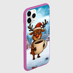 Чехол iPhone 11 Pro матовый Уставший новогодний олень с кофе, цвет: 3D-фиолетовый — фото 2