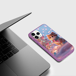 Чехол iPhone 11 Pro матовый Маленький котенок у сияющей елочки, цвет: 3D-фиолетовый — фото 2