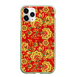 Чехол iPhone 11 Pro матовый Хохлома, цвет: 3D-салатовый