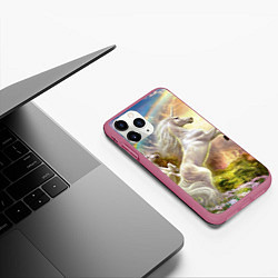 Чехол iPhone 11 Pro матовый Радужный единорог, цвет: 3D-малиновый — фото 2