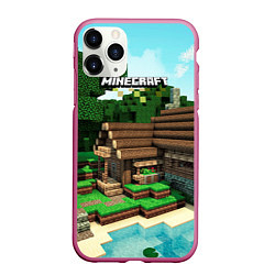 Чехол iPhone 11 Pro матовый Minecraft House, цвет: 3D-малиновый