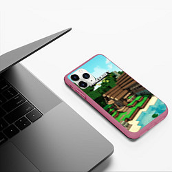 Чехол iPhone 11 Pro матовый Minecraft House, цвет: 3D-малиновый — фото 2
