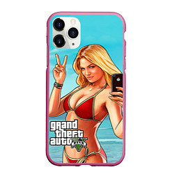 Чехол iPhone 11 Pro матовый GTA 5: Selfie Girl, цвет: 3D-малиновый