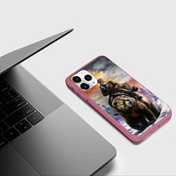 Чехол iPhone 11 Pro матовый Красноармеец на медведе, цвет: 3D-малиновый — фото 2