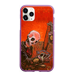 Чехол iPhone 11 Pro матовый Скелет с гитарой, цвет: 3D-фиолетовый