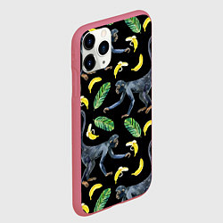 Чехол iPhone 11 Pro матовый Обезьянки и бананы, цвет: 3D-малиновый — фото 2