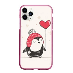 Чехол iPhone 11 Pro матовый Влюбленный пингвин, цвет: 3D-малиновый