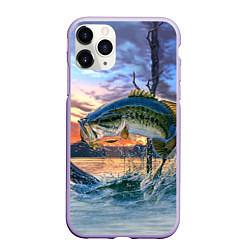 Чехол iPhone 11 Pro матовый Рыба над водой, цвет: 3D-светло-сиреневый
