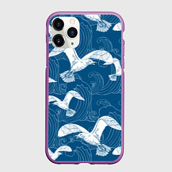 Чехол iPhone 11 Pro матовый Чайки, цвет: 3D-фиолетовый