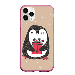 Чехол iPhone 11 Pro матовый Пингвин с подарком, цвет: 3D-малиновый
