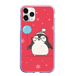 Чехол iPhone 11 Pro матовый Влюбленная пингвинка, цвет: 3D-светло-сиреневый