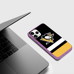 Чехол iPhone 11 Pro матовый Pittsburgh Penguins: Black, цвет: 3D-фиолетовый — фото 2