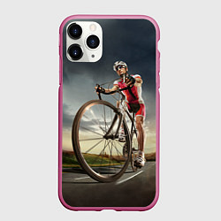 Чехол iPhone 11 Pro матовый Велогонщик, цвет: 3D-малиновый