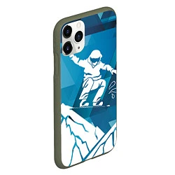 Чехол iPhone 11 Pro матовый Горы и сноубордист, цвет: 3D-темно-зеленый — фото 2