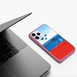 Чехол iPhone 11 Pro матовый Россия: Триколор армии, цвет: 3D-малиновый — фото 2