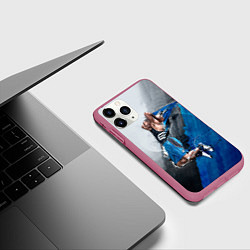 Чехол iPhone 11 Pro матовый Баскетбол бросок, цвет: 3D-малиновый — фото 2