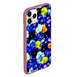 Чехол iPhone 11 Pro матовый Синие цветы, цвет: 3D-малиновый — фото 2