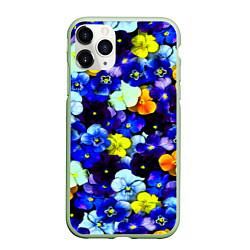 Чехол iPhone 11 Pro матовый Синие цветы, цвет: 3D-салатовый