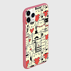 Чехол iPhone 11 Pro матовый Любящие котики, цвет: 3D-малиновый — фото 2