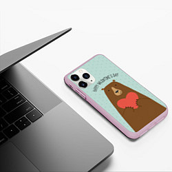 Чехол iPhone 11 Pro матовый Медведь с сердцем, цвет: 3D-розовый — фото 2